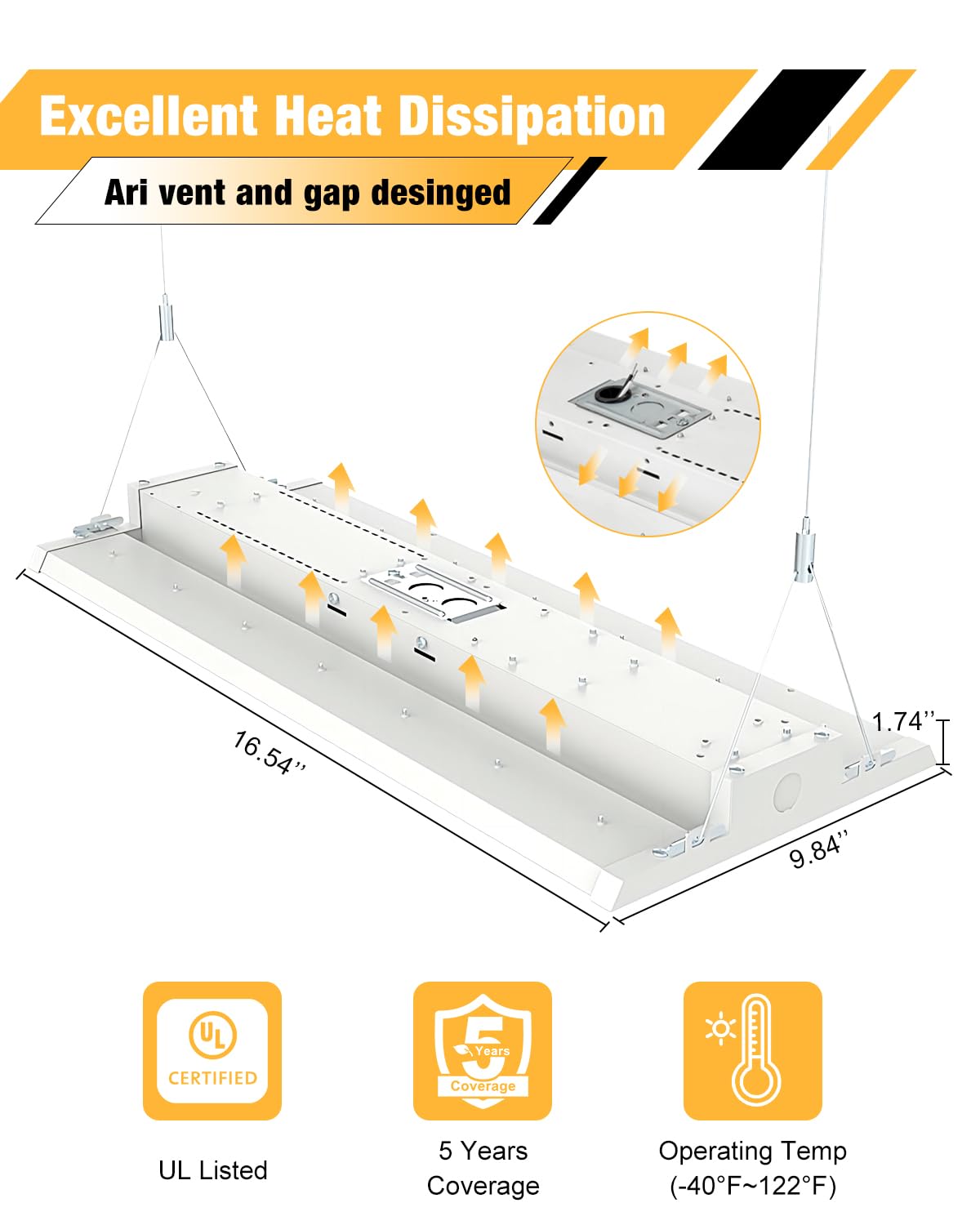 JC-LGL LED Linear High Bay Light, 130W 19500LM High Bay LED Shop Lights, 120-277V, 5000K, 0-10V Dimmable LED Shop Light, Linear High Bay Light for Warehouse Workshops, UL Complied, 4 Pack