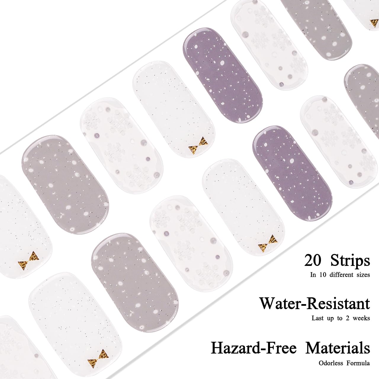Drizzle Semi Cured Gel Nail Strips, Real Nail Polish Art Stickers (UV/LED Light Required), Glossy, Glitter, Solid Color, Full Nail Wraps, Nail Strips Decal for Women Christmas(White Snowflake)