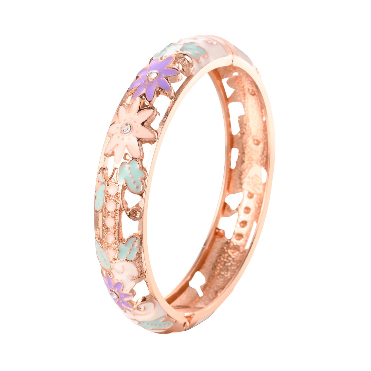 UJOY Bangles 5 Pcs Enamel Jewelry Set Rose Gold Flower Engraved Cloisonne Bracelets Pack in a Box 5PCS green pink white