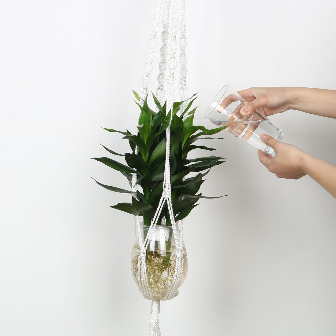 uxcell Nylon Outdoor Indoor Balcony Macrame Plant Hanger Flower Pot Holder Hanging Rope Baskets 2pcs White