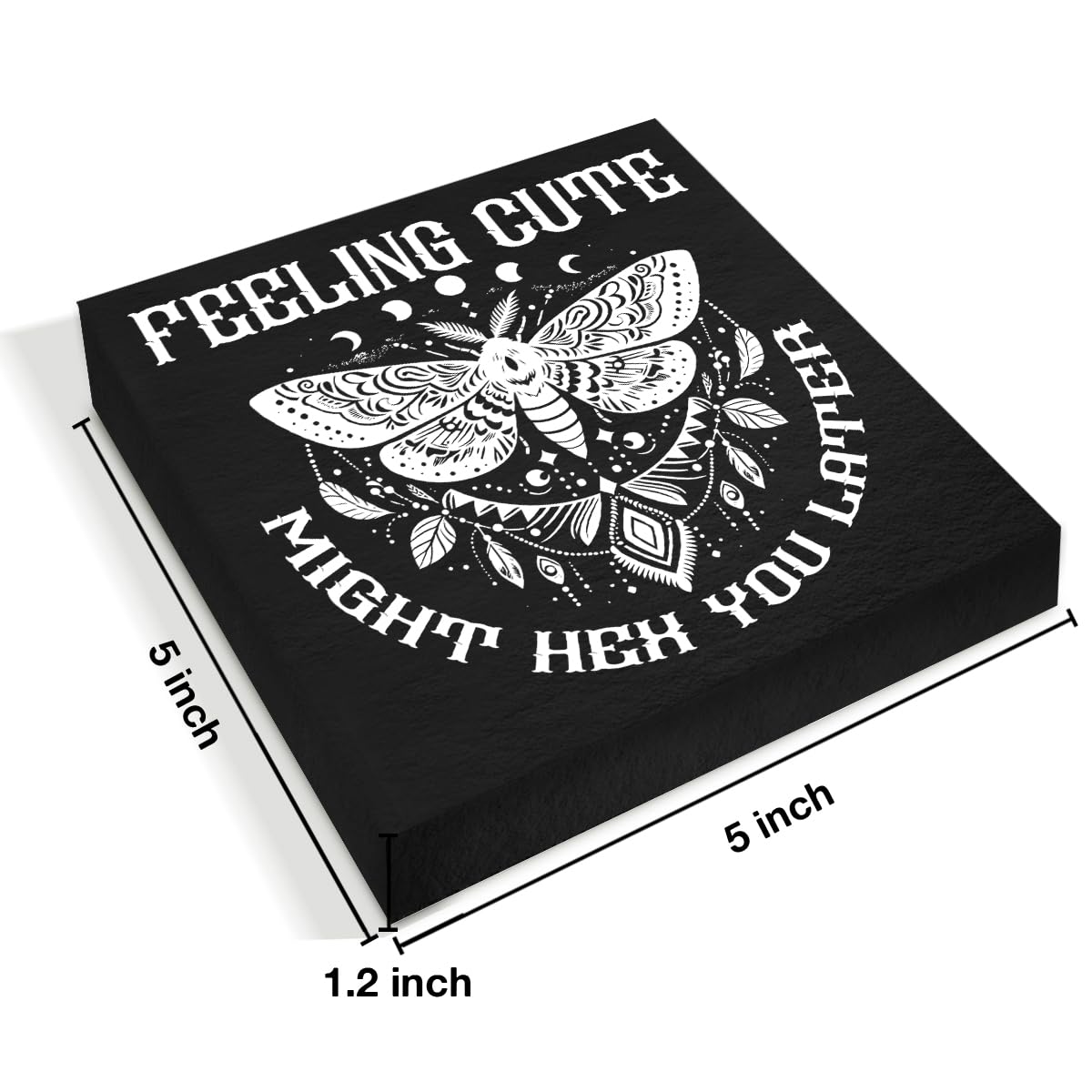 Funny Witch Decor - Witchy Home Decor - Feeling Cute Might Hex You Later Wood Sign Home Bathroom Kitchen Desk Shelf Table Decorations 5×5 Inches