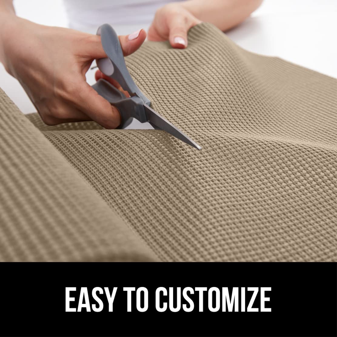 GORILLA GRIP powerGRIP Drawer Shelf and Cabinet Liner, Thick Strong Hold, Non-Adhesive Liners Protect Kitchen Cabinets and Cupboard, Bathroom Drawers, Easy Install, Breathable Mat, 12" x10', Beige