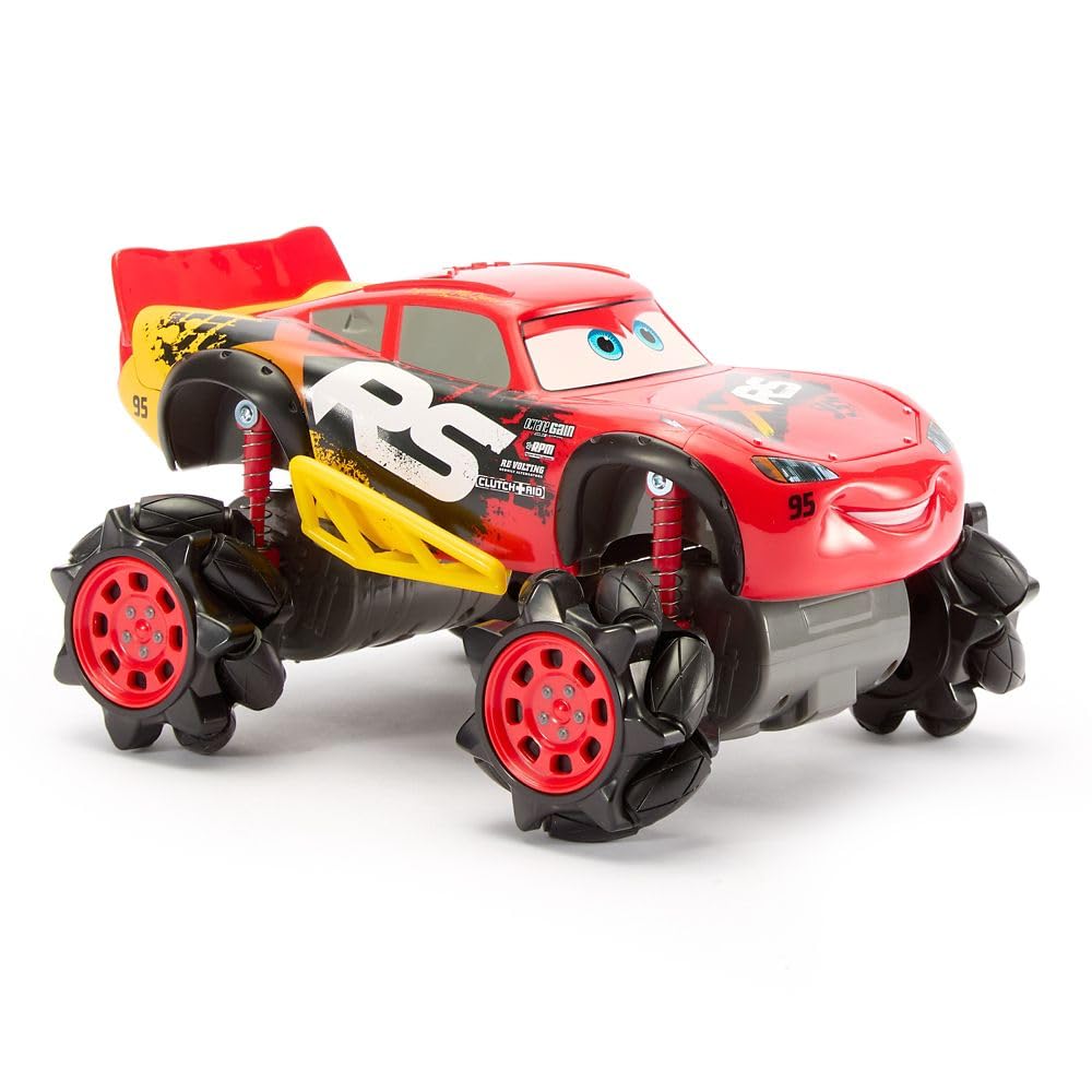 Disney Store Official Lightning McQueen Light-Up Remote Control Car - Lightning McQueen RC Car with Monster Truck Wheels, 2.4GHz Radio Controlled RC Toy with 360° Spin & Light-Up Smoke Effect