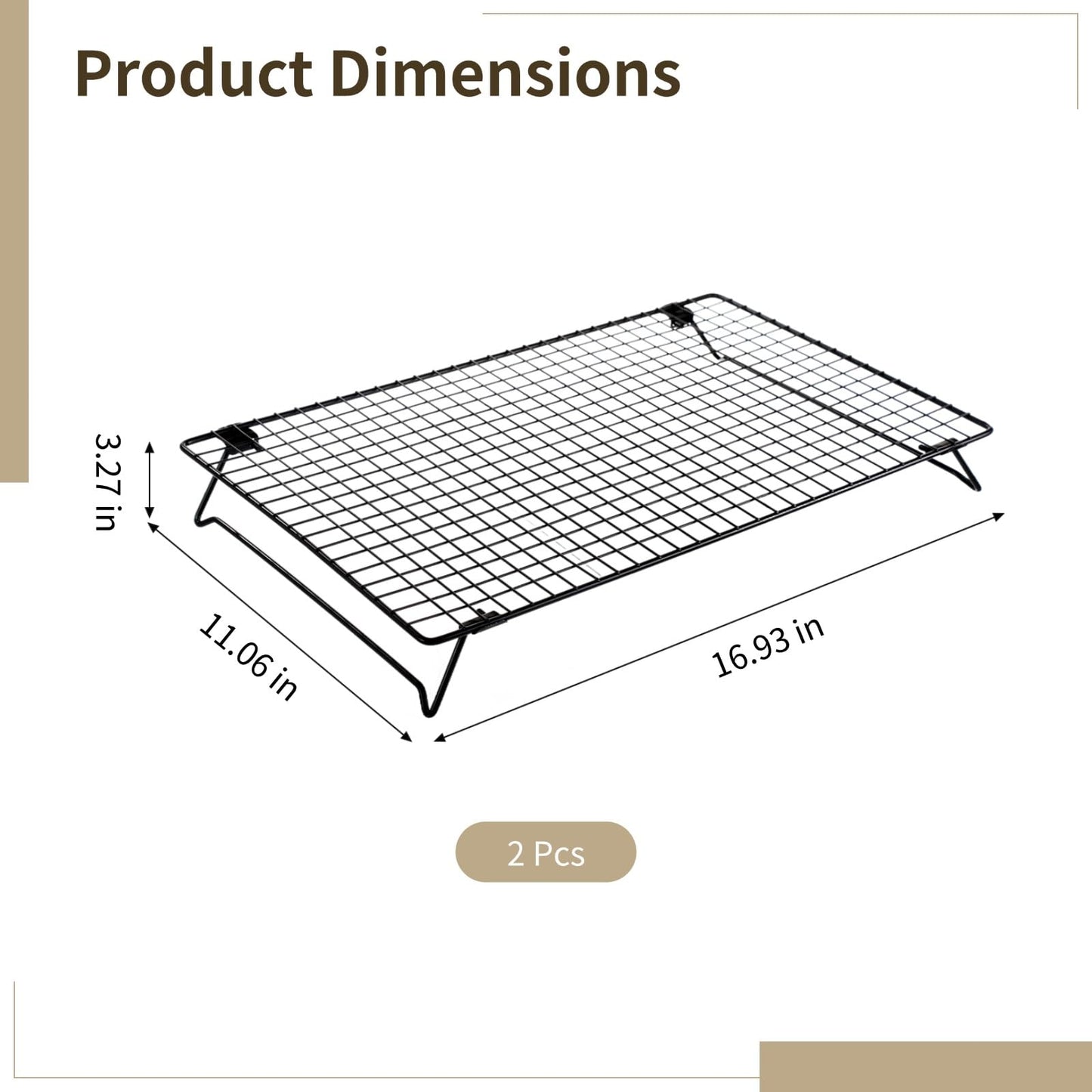 Cooling Racks for Cooking and Baking, 2 Pcs Stackable Cooling Rack for Baking, 16.93 x 11.06 Inch Carbon Steel Wire Rack with Folding Legs, Cookie Cooling Racks Baking Cooking Cooling Roasting