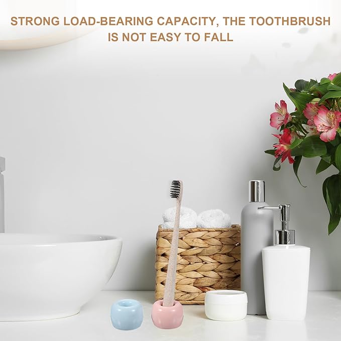 uxcell 2 Pcs Mini Ceramics Toothbrush Holder Stands, Sleek Mini Countertop Toothbrush Round Shape Ceramic Holder Stand for Bathroom Vanity Countertops, Green