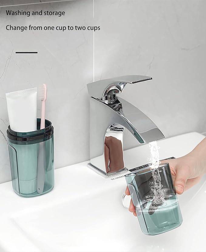 Travel Toileting Cup, Transparent Mouthwash Cup, Portable Toothbrush Case with Cover, Bathroom Toiletries Toothpaste Toothbrush Storage Box for Travel Camping Home School Business Trip