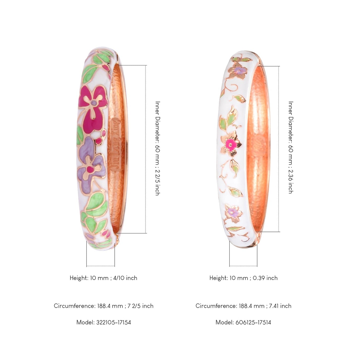 UJOY Cloisonne Bracelet Butterfly Hinge Indian Cuff Bangle Enameled Jewelry Bracelets for Women Gift Box 55A82-55A100 White