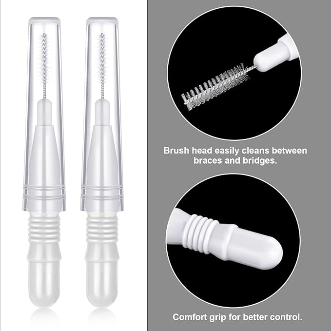 BBTO 100 Pcs Braces Dental Brush Flosser for Cleaner Interdental Brush Toothpick Tooth Flossing Head Oral Dental Toothpick Cleaners Cleaning Tool(Black, White)