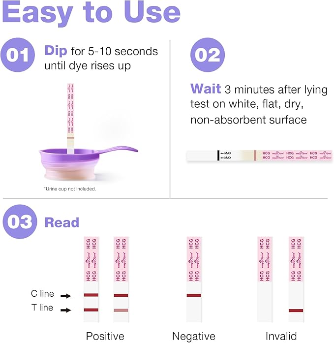 Easy@Home Pregnancy Test Strips: 50 Pack HCG Test Strips - Early Detection Bulk Pregnancy Tests Kit | EZW1-S:50
