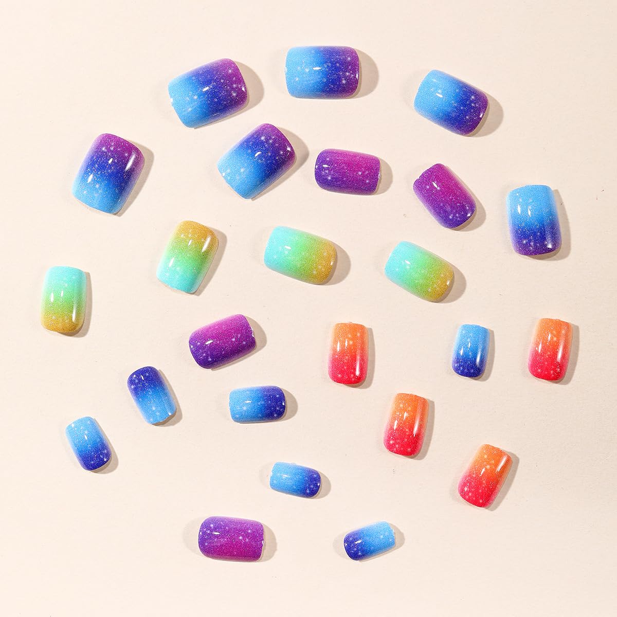 Short Square Press on Nails Summer Fake Nails Cute Short False Nails Glitter Gradient Full Cover Nail Tips Artificial Acrylic Nails Press ons Stick on Nail for Women 24PCS