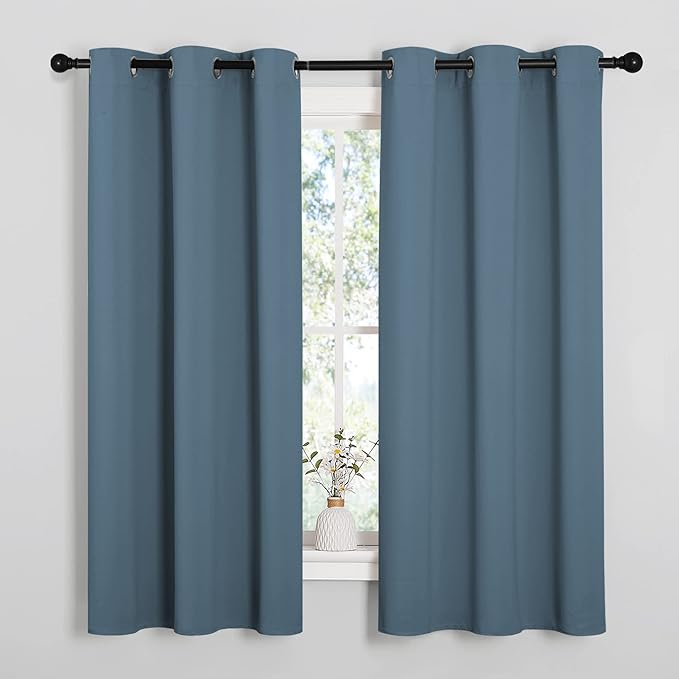 NICETOWN Room Darkening Curtains for Kitchen, Smoky Blue, Set of 2, 42 inches Wide by 50 inches Long, Window Treatment Thermal Insulated Solid Grommet Room Darkening Curtains/Drapes for Bedroom