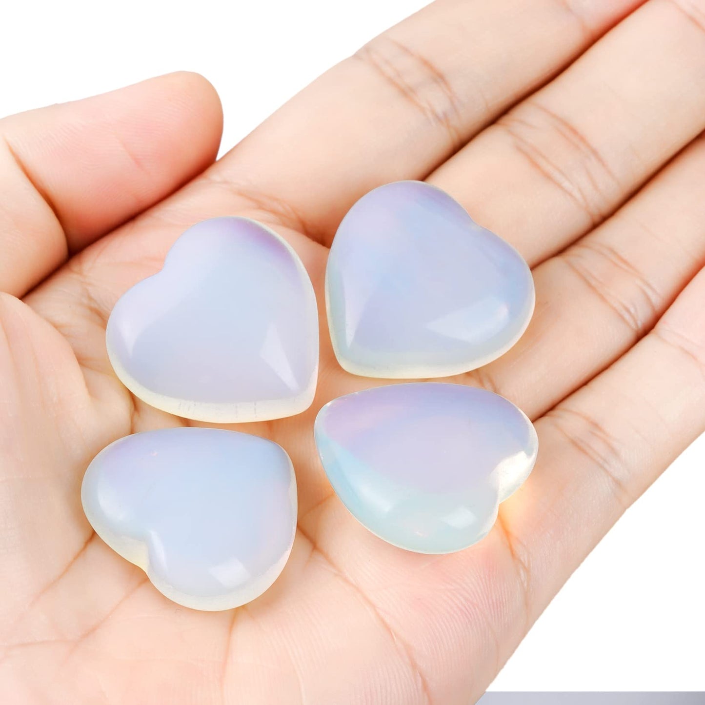 Marrywindix 10 Packs 1 Inch Healing Crystal Natural Opalite Heart Love Carved Palm Worry Stone Chakra Reiki Balancing