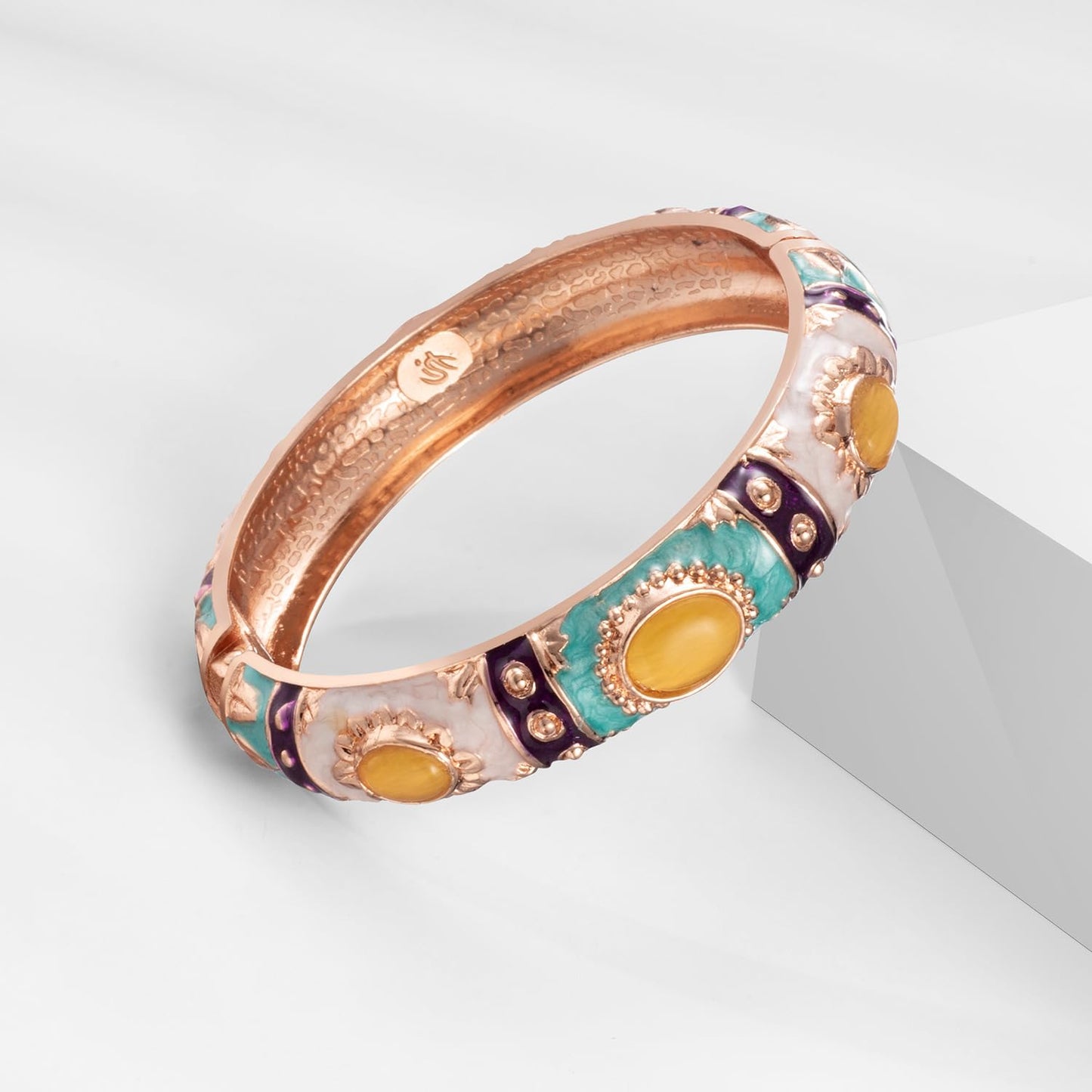 UJOY Vintage Cloisonne Bracelet Beautiful Flower Enamel Hinge Gold Plated Rose Bangles Jewelry for Women's Gifts 7735 3pcs Yellow