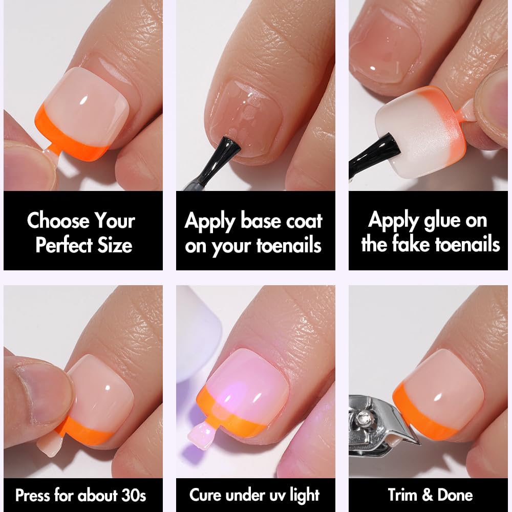 KQueenest White French Tip Press on Nails Almond & Press on Toes Short Square For Summer Beach Party Daily Decoration in 60 Pcs