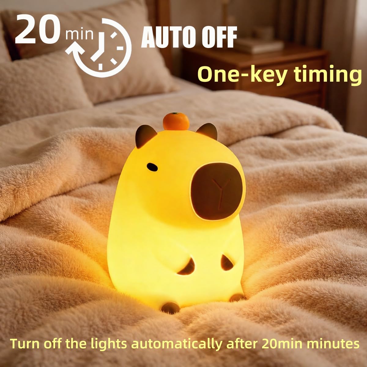 Night Light,Cute Tangerine LED Squishy Novelty Animal Night Lamp,Dimmable Soft Silicone Nursery Nightlight for Kids, Rechargeable Bedroom Touch Lamp, Dorm Decor, Gift(Capybara)