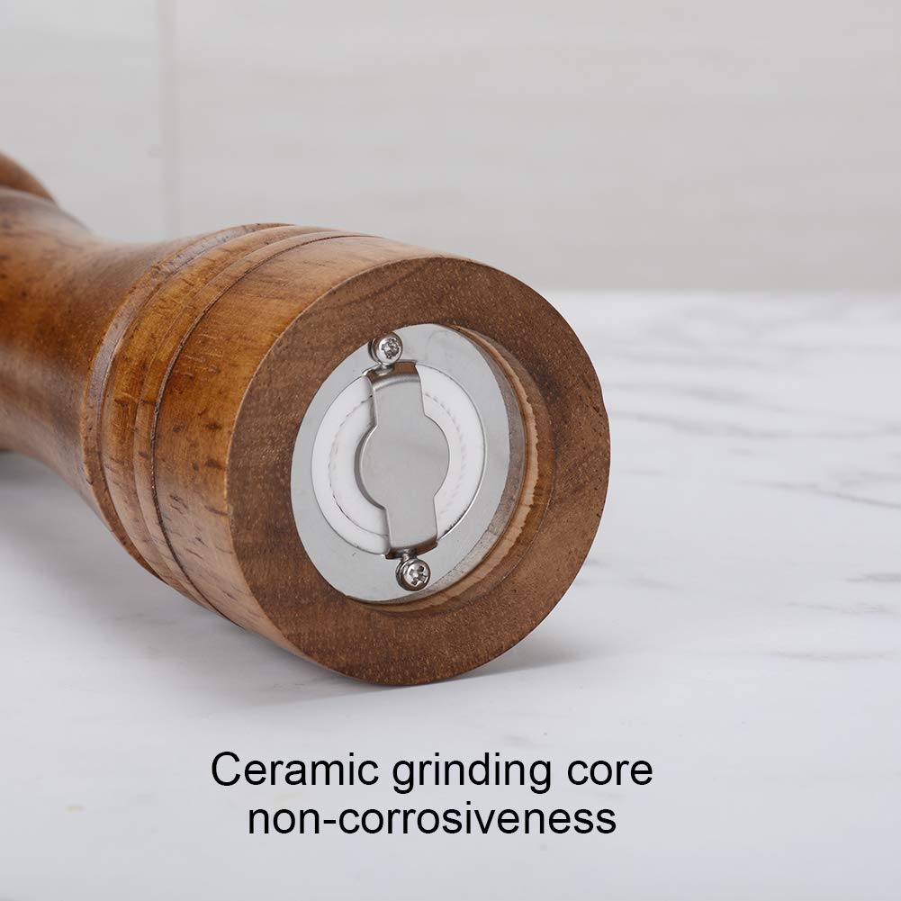 XWXO Wood Salt and Pepper Grinder Set, Salt Mill Pepper Grinder Set, Pepper Mill, Salt Shakers with Adjustable Ceramic Rotor- Oak Wood Pepper Grinder for Your Kitchen 8 inches - Pack of 2