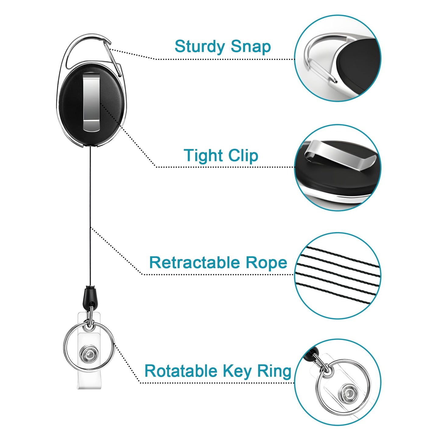 JEFURE 100 Pcs Badge Reel, ID Badge Holder Retractable Clip, Heavy Duty Keychain Badge Reel，Badge Clip, Bulk Lanyard for Wear Keys, ID Card, Name Hold