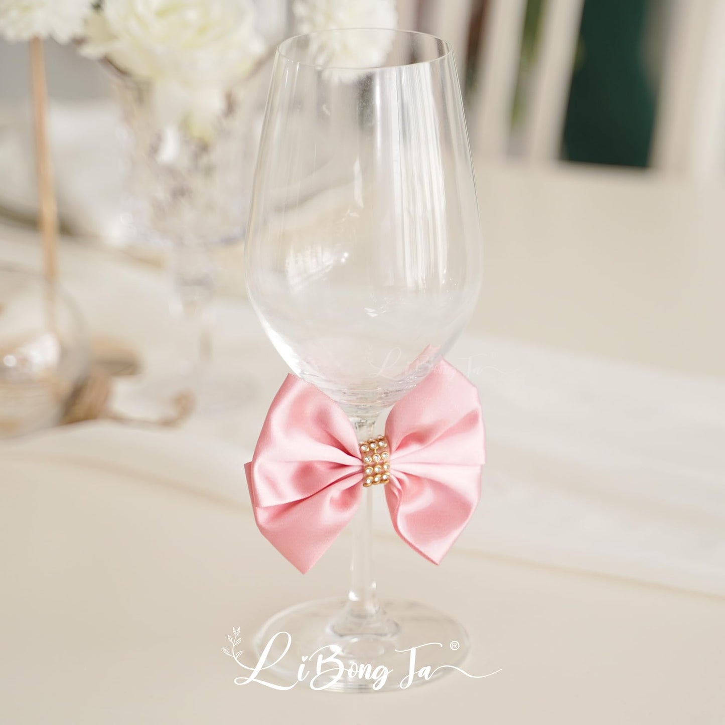LiBongTa Pink Satin Bows 12 PCS Premade Self Adhesive 3.5" Gift Bows with Rhinestone for Wedding Party Event Decor Gift Wrapping Craft Baby Shower Wedding Treat Bags Presents Making Greeting