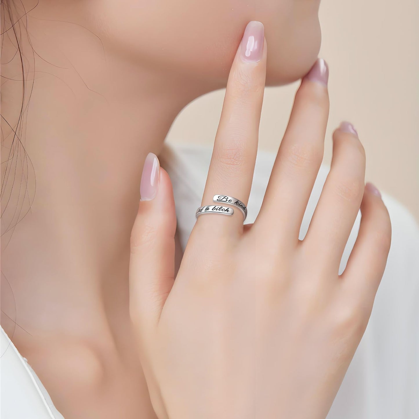 S925 Sterling Silver Inspirational Jewelry Rings Adjustable Ring Personality Encouragement Gift for Teens Women