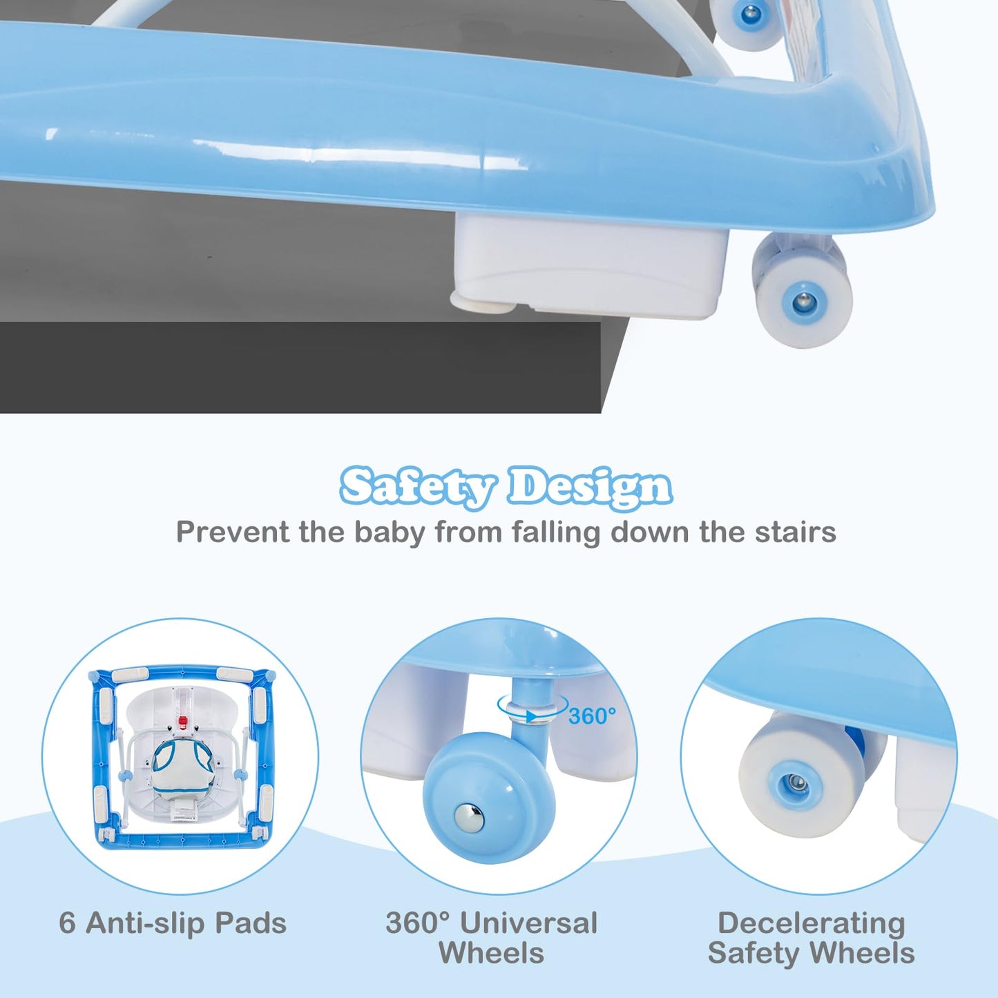INFANS Foldable Baby Walker, 3 in 1 Toddler Walker Leaning-Seated Walk-Behind with Removable Music Tray, Adjustable Height, Washable Seat Cushion for Boys and Girls (Wave Point)