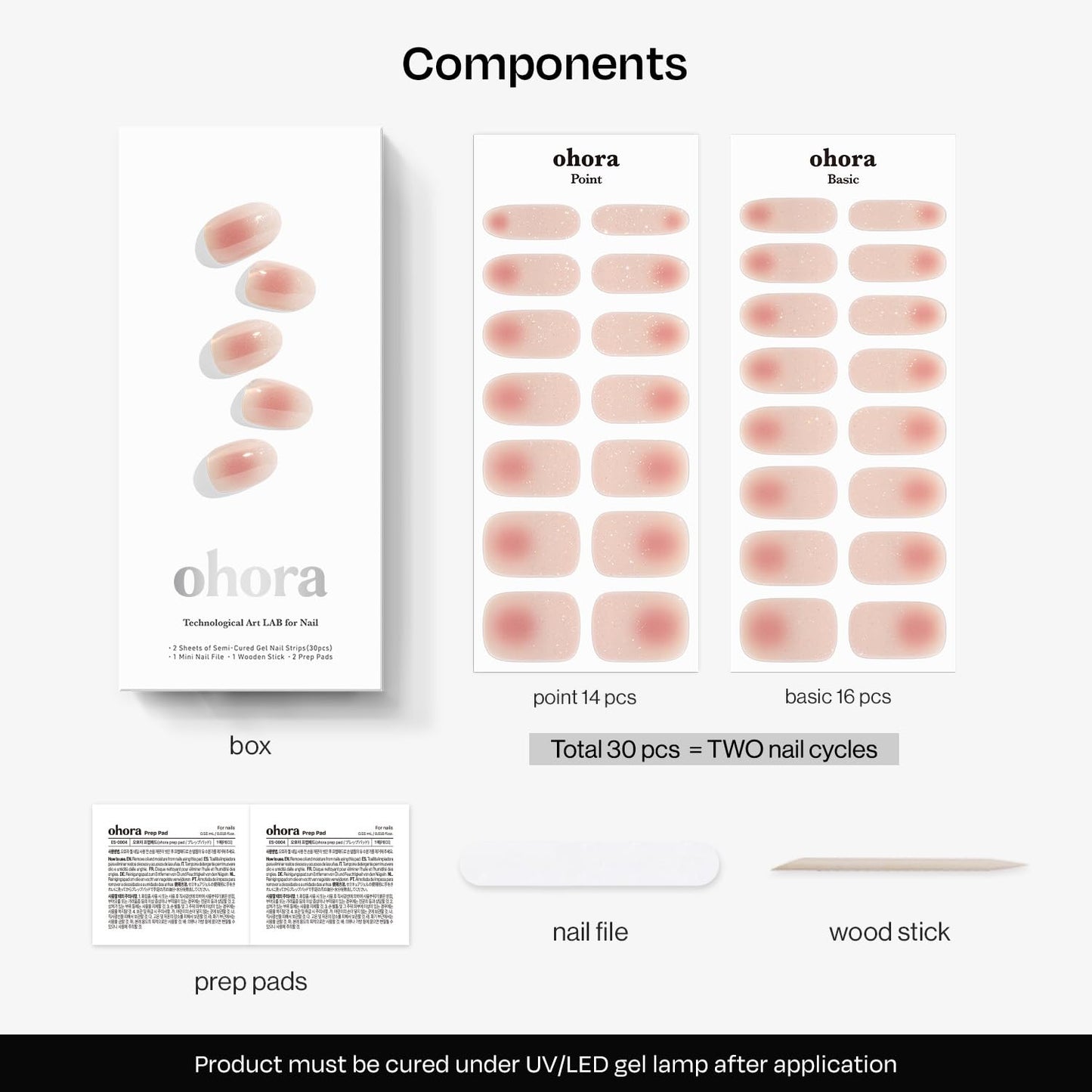 ohora Semi Cured Gel Nail Strips (N Berry Jelly) - Marble, Glitter, Pink, Works with Any Lamps, Salon-Quality, Long Lasting, Easy to Apply & Remove - Includes 2 Prep Pads, Nail File & Wooden Stick