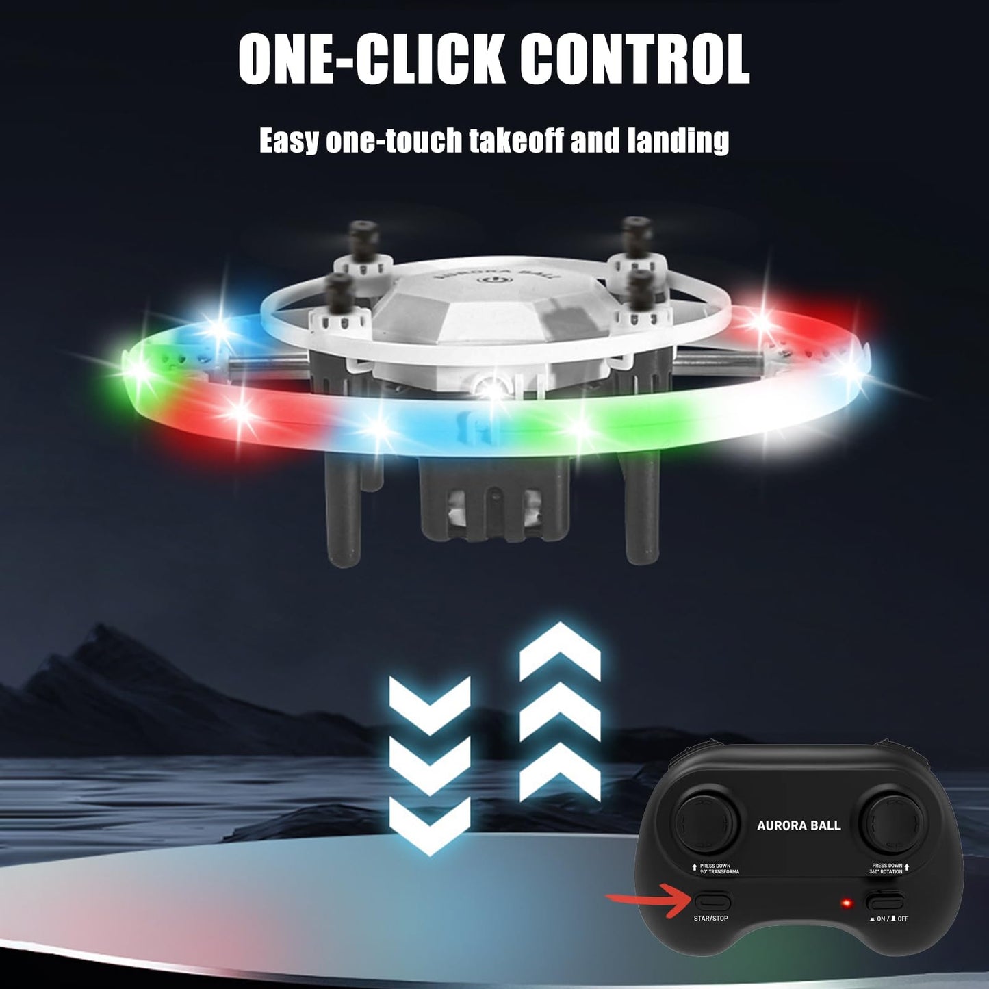 Kodbiby RC Drone, 2-in-1 RC Drone Aurora Ball with RGB Gradient Lighting, 360° Rotation, Air Pressure Setting, Speed Witching, Modular Battery, One Key Funtion Aurora Ball Toys
