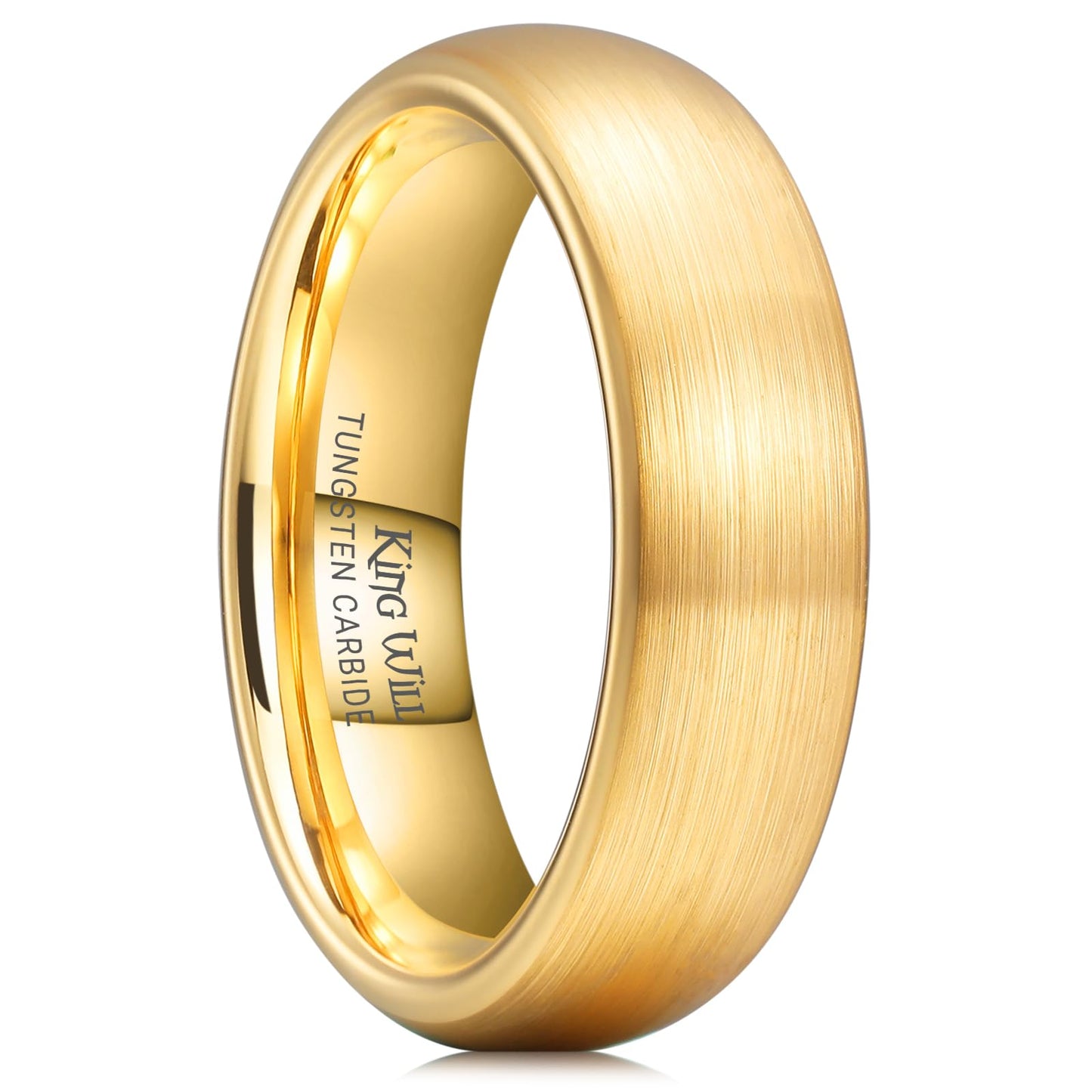 King Will 6mm Mens Womens Gold Wedding Band, Domed Brushed Tungsten Carbide Rings for Men Women, Comfort Fit, Durable, Size 10.5