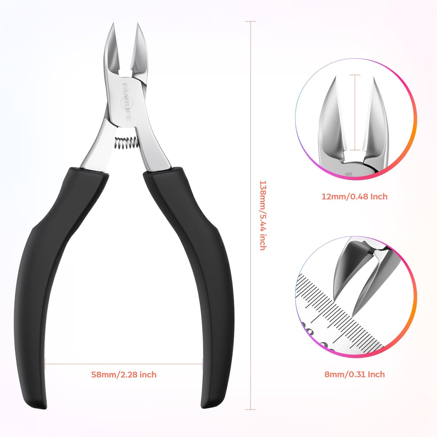 FAMILIFE Toe Nail Clippers for Thick Toenails, Professional Stainless Steel Ingrown Toenail Clippers, Sharp Durable Blades Pedicure Tools with Non-Slip Plastic Handle for Salon & Home Use