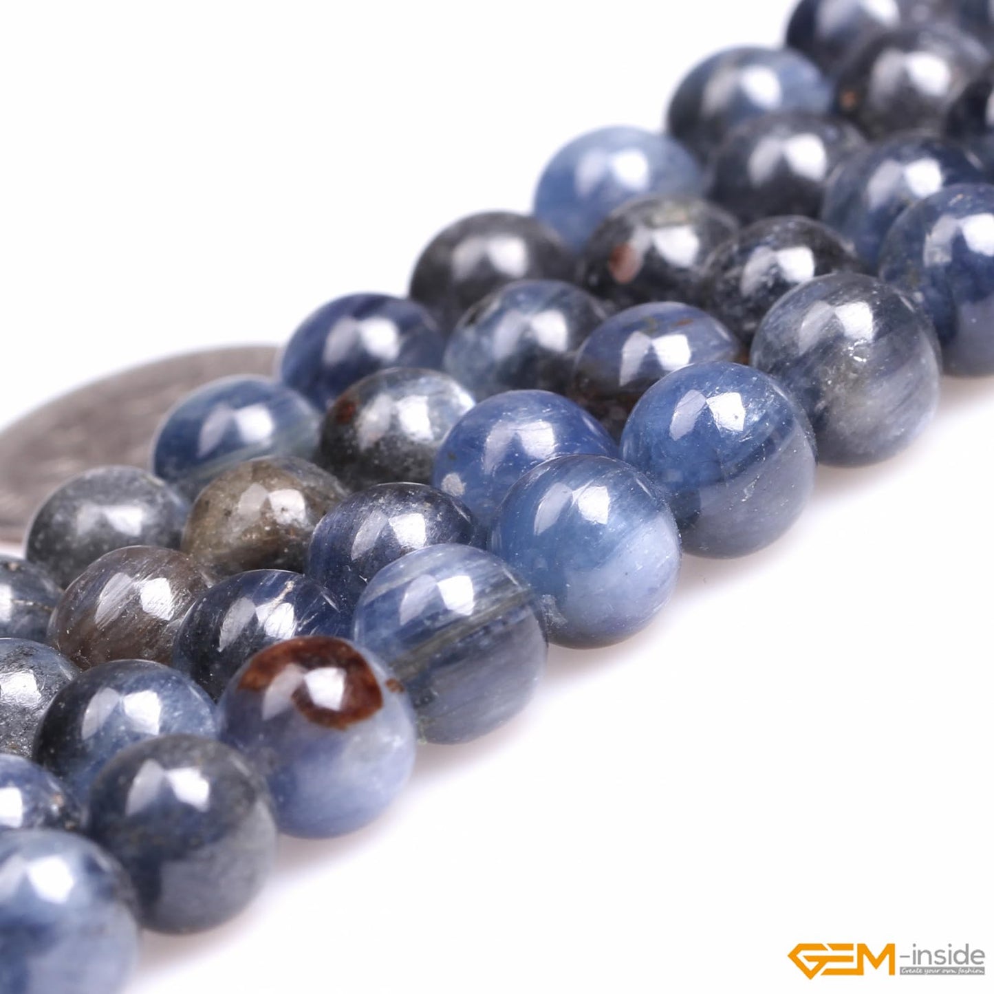GEM-Inside Natural 8mm Blue Kyanite Gemstone Round Smooth Loose Beads Crystal Energy Stone Power for Jewelry Making 15"