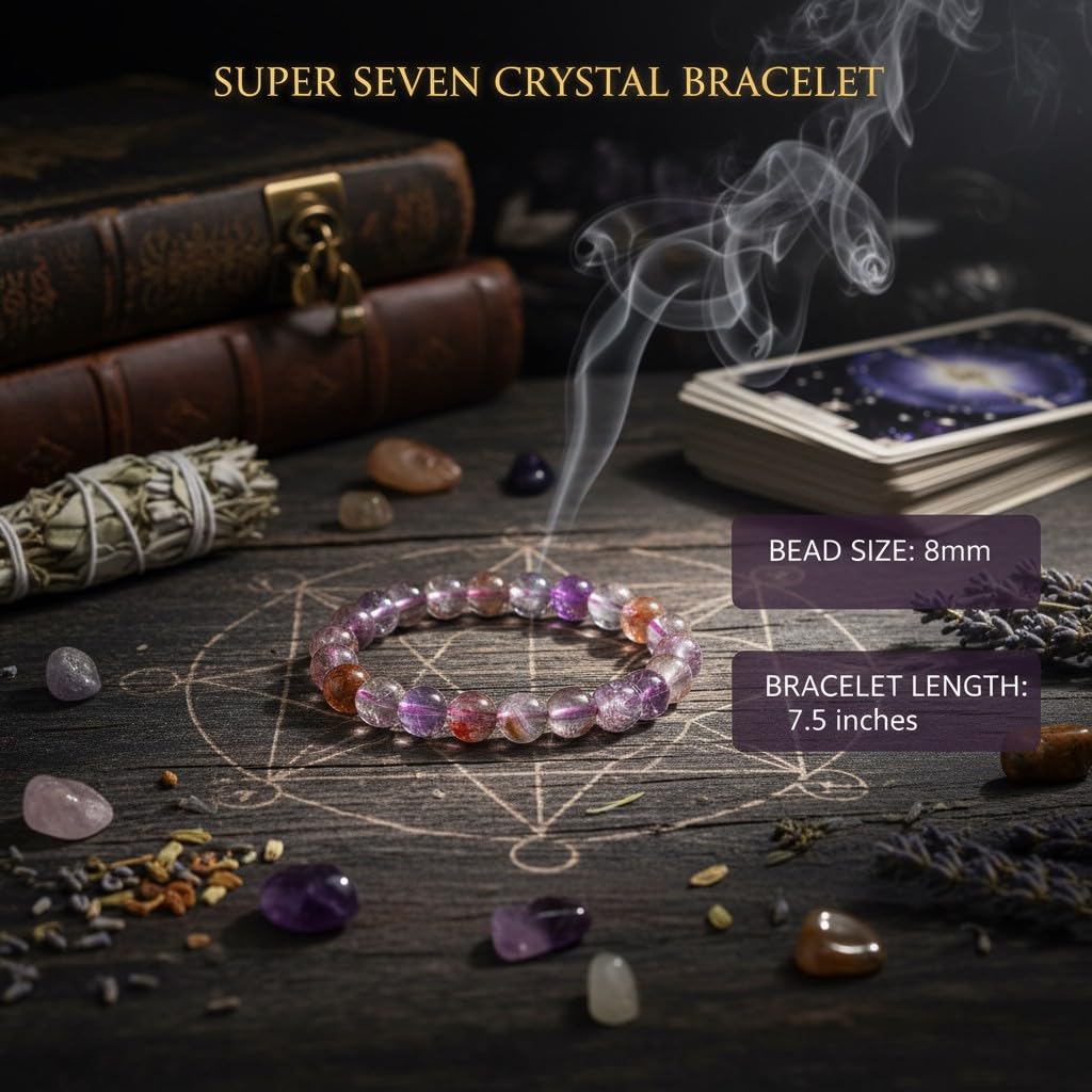 The Vida Handmade AAA+ Quality Crystal Stretch Elastic Bracelet - Nature Gemstone - Jewelry Gift - Holiday Gift - For Women & Men (Super 7)