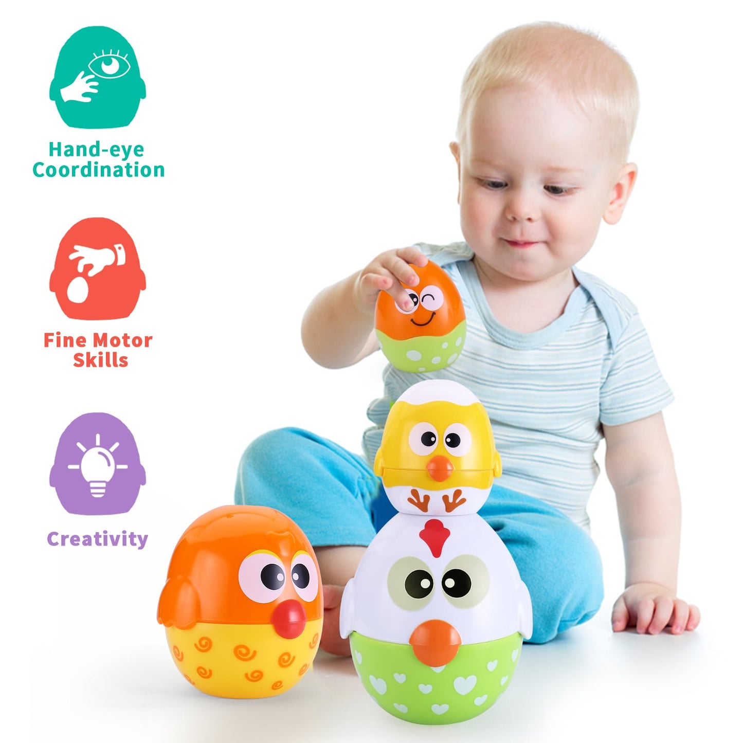 MOONTOY Chicken Toddler Easter Eggs Toys, Nesting Dolls Stacking Toys for Toddlers 1-3 Matching Shape Sorters Sensory Preschool Learning Baby Easter Basket Stuffers Gifts 6-12 12-18 Months, 1 Year Old