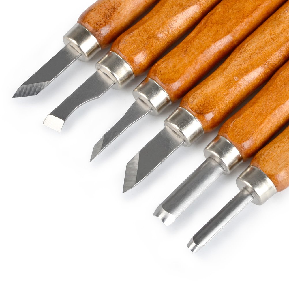 TIMESETL 17Pack Small Wood Carving Set, 12pcs Wood Carving Tools SK2 Carbon Steel + 4pcs Whetstone + 1pcs Storage Case for Beginners DIY Woodworking Sculpting Whittling with Safety Cap