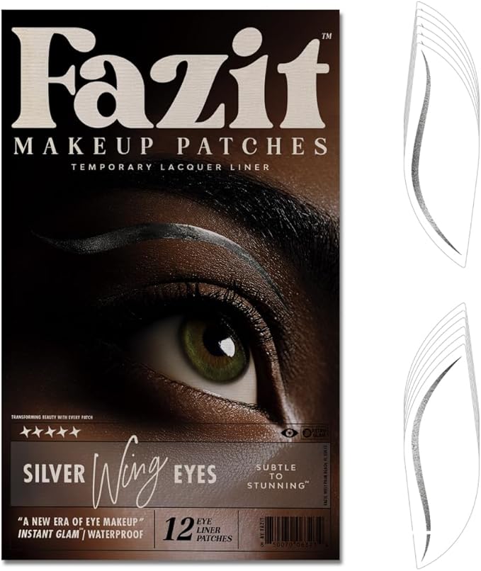 Fazit Makeup Patches - Silver Wing Eyes - Glow Up Make-Up Patches - Cute Glitter Makeup Accessories for Women - Cosmetic Glitter for Face