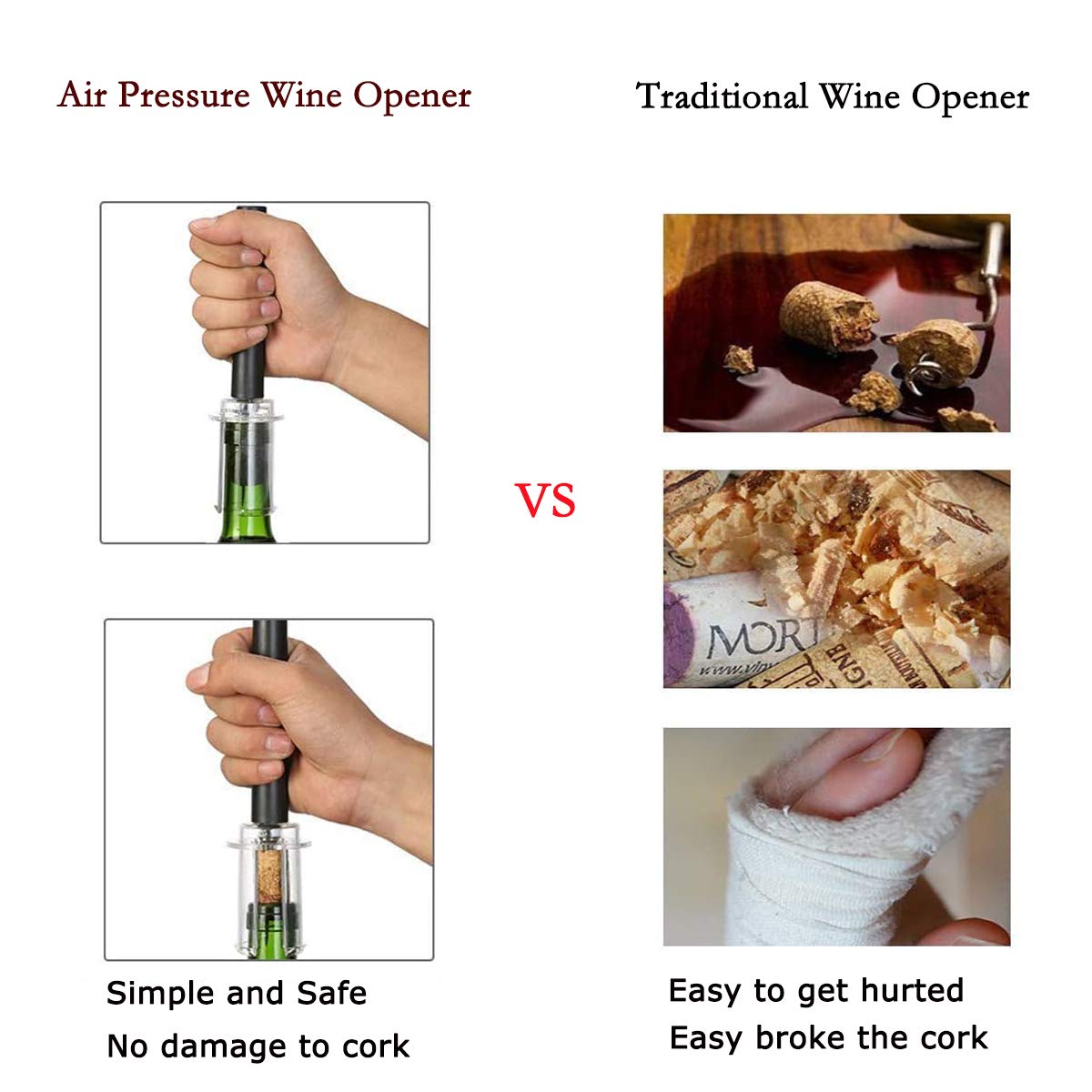 Air Pressure Wine Bottle Opener with Foil Cutter, Wine Aerator Pourer, 2 Vacuum Wine Stoppers, Storage Base (6 PCS), Corkscrew Wine Opener, The Best Wine gifts for Wine Lovers