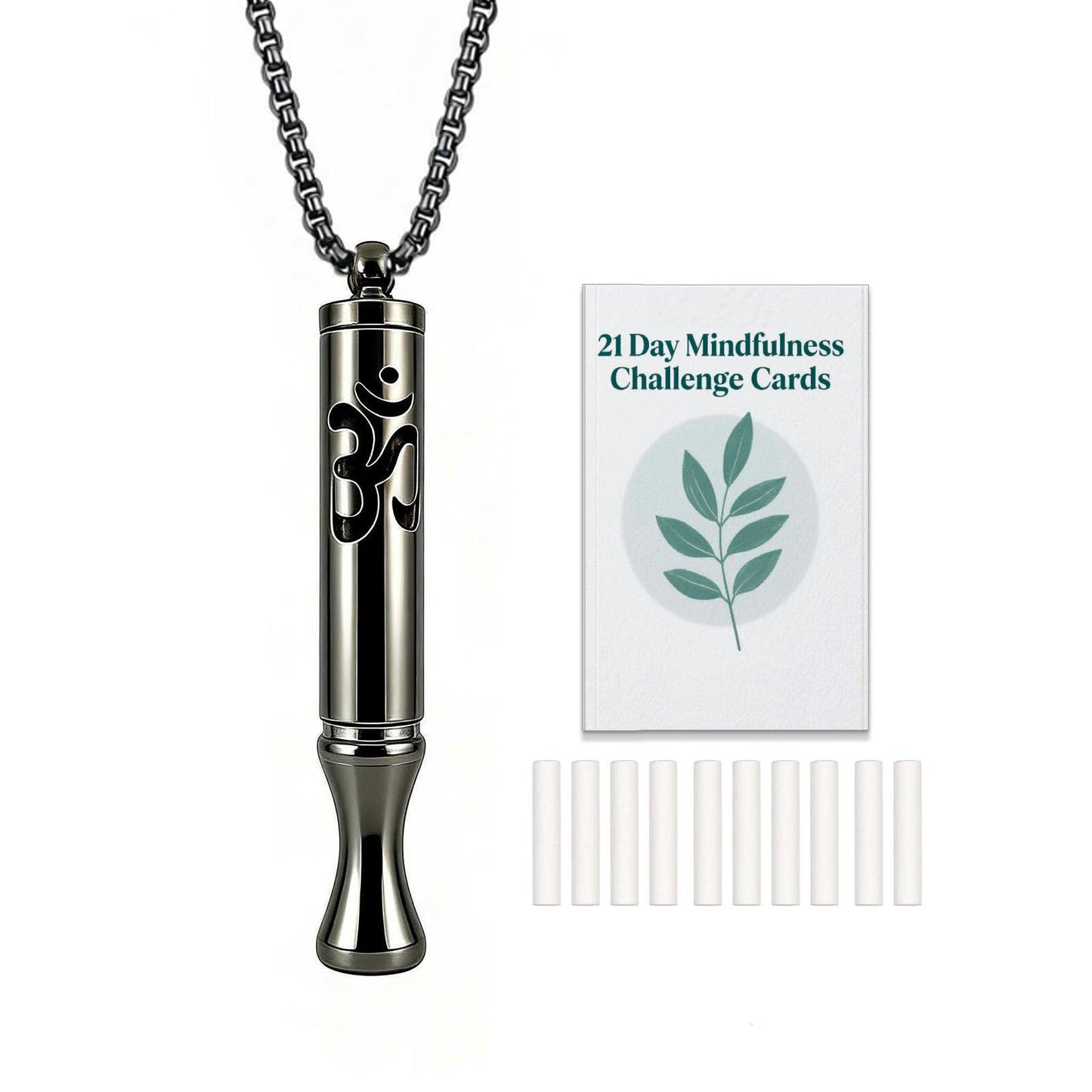phaxud Stainless Steel Mindful Breathing Necklace with Aromatherapy Diffuser & Guided Meditation Cards, Calming Relaxation Tool for Meditation & Healthy Habit (Necklace with card, Black)