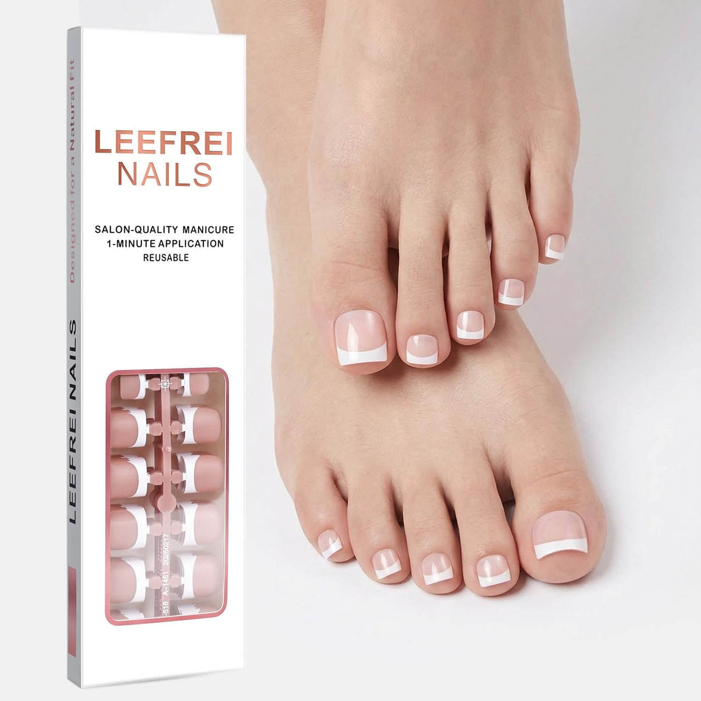 Leefrei Press on Toenails for Women, Short Square Pre-designed Matte White French Tip Toe Press on Nails Fake Toe Nails for DIY, 15 Sizes 150 pcs Glue on Toe Nail Tips Extensions (TPSN04)
