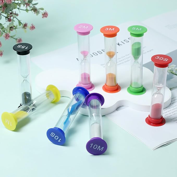 8 Pack Colorful Sand Timer, Hourglass Sand Clock Timer Set, 10Sec 15Sec 30Sec 1Min 2Min 3Min 5Min 10Min for Kids Brushing Teeth, Classroom Home