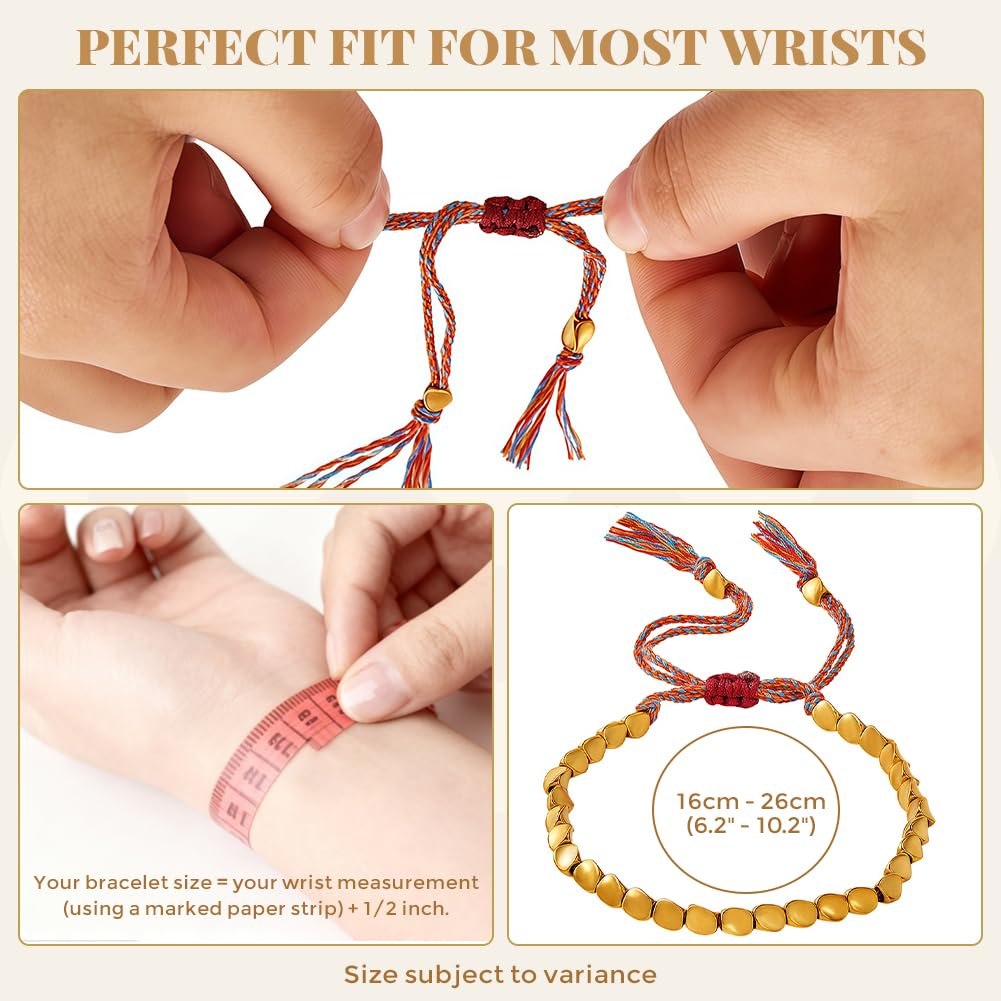Buddha Stones Tibetan Copper Bead Bracelet, Handmade Braided Cotton String Tibetan Copper Bracelet, Polished Copper Beads Tibetan Bracelet, Adjustable Unisex Copper Bracelet Gift for Women and Men, Includes Gift Box
