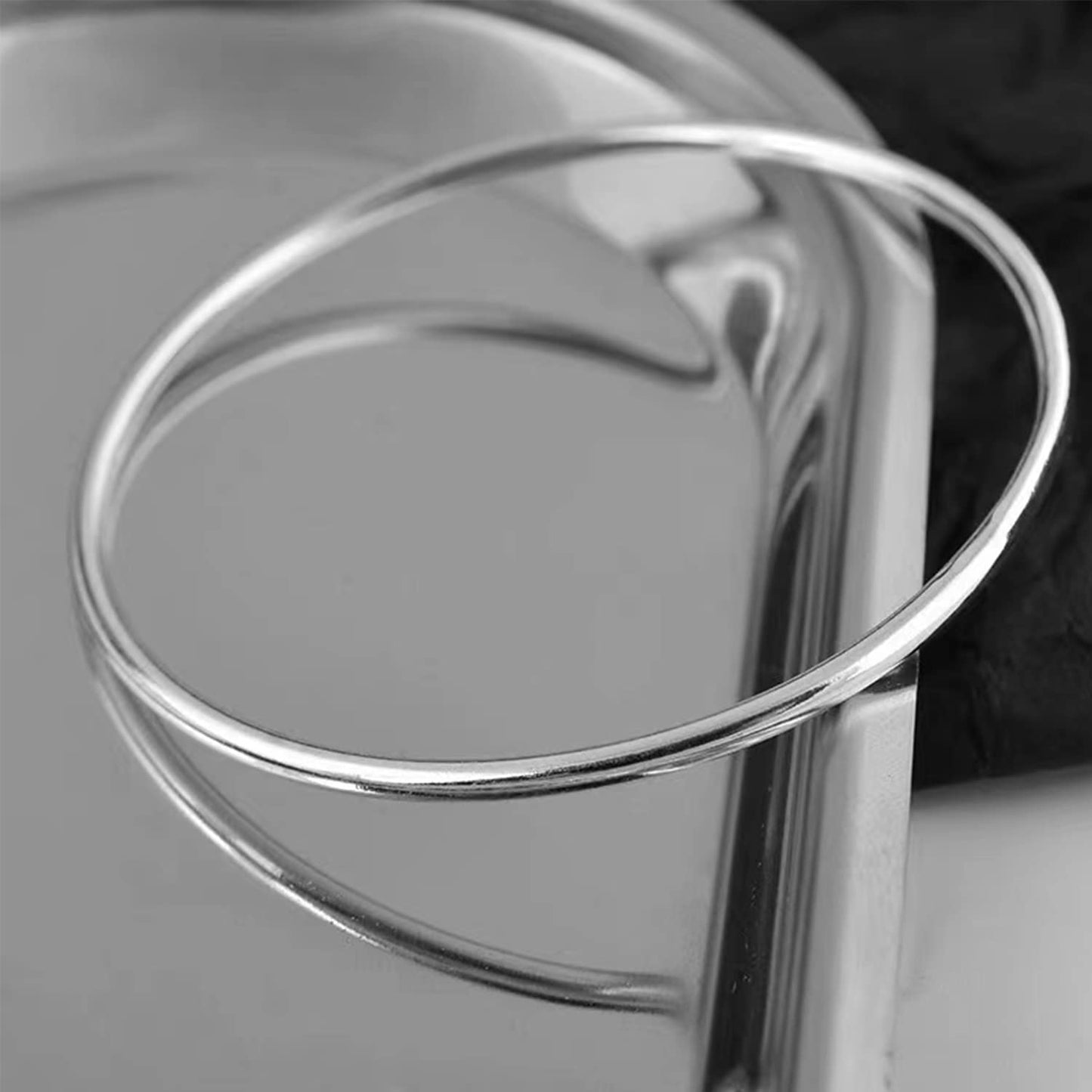 Kainier 3mm Bangle Bracelet Stainless Steel Glossy Stackable Thin Round Bangle Bracelet for Women Solid Plain Polished Bracelet Best Gifts for Love (Steel, 65)