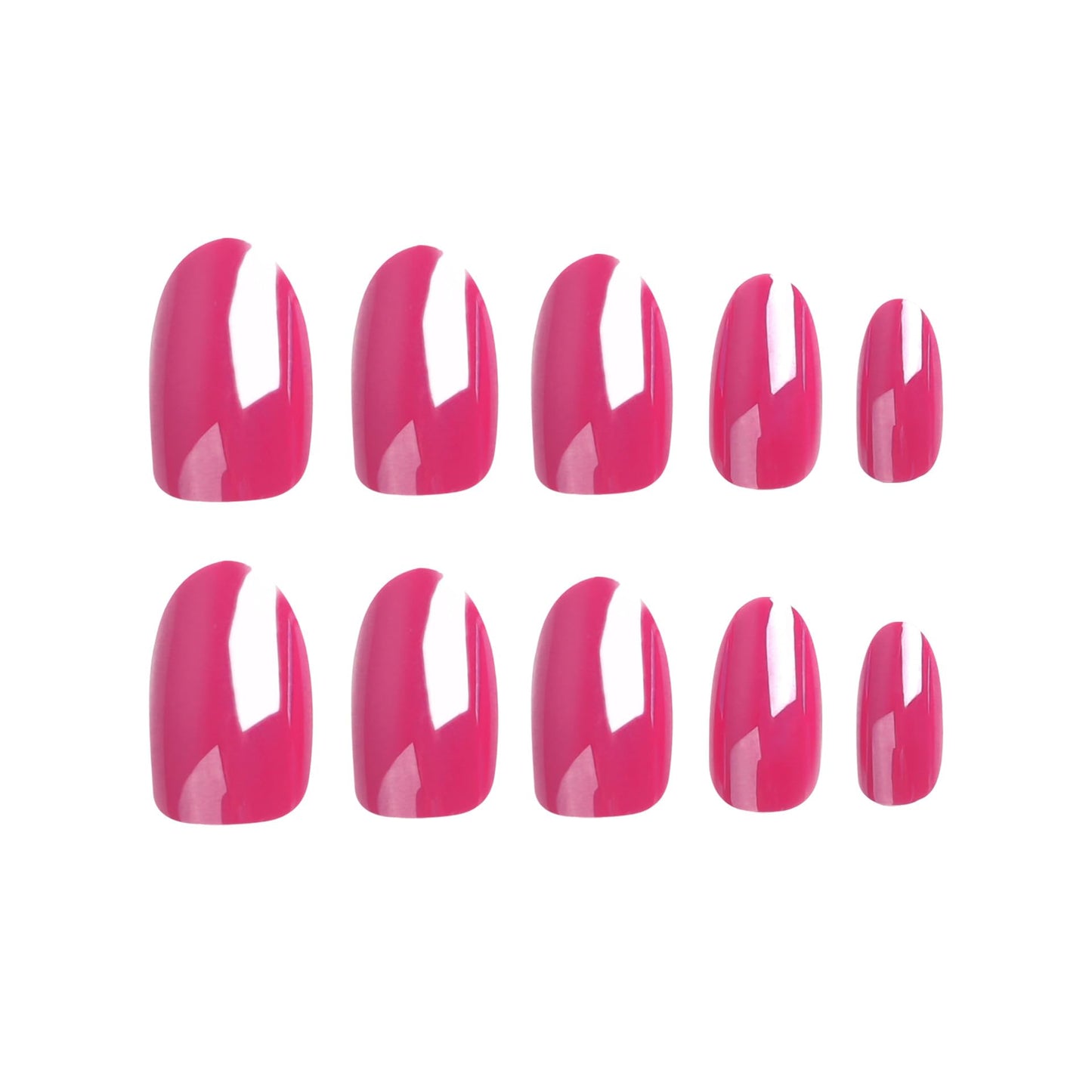 Hot Pink Press on Nails Medium Almond Fake Nails Chrome Nails Press ons with Design Reusable Artificial Nail Full Cover Glue on Nail Stick on Nails for Women Manicure 24Pcs