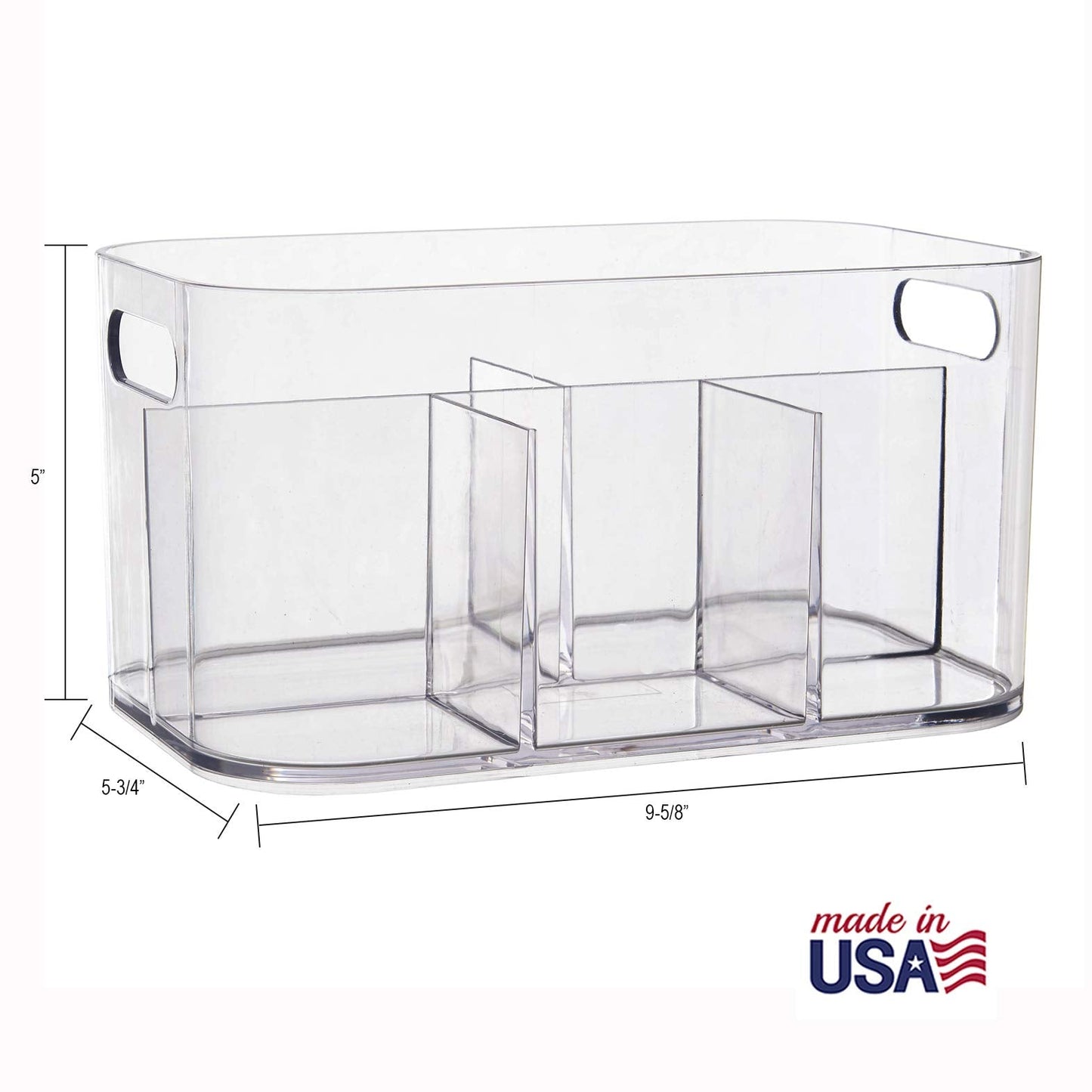 STORi Bliss 5-Compartment Plastic Cosmetics Storage Organizer, Set of 2 | Clear | Rectangular Divided Makeup Bin & Vanity Caddy with Pass-Through Handles | Round Corner Design | Made in USA