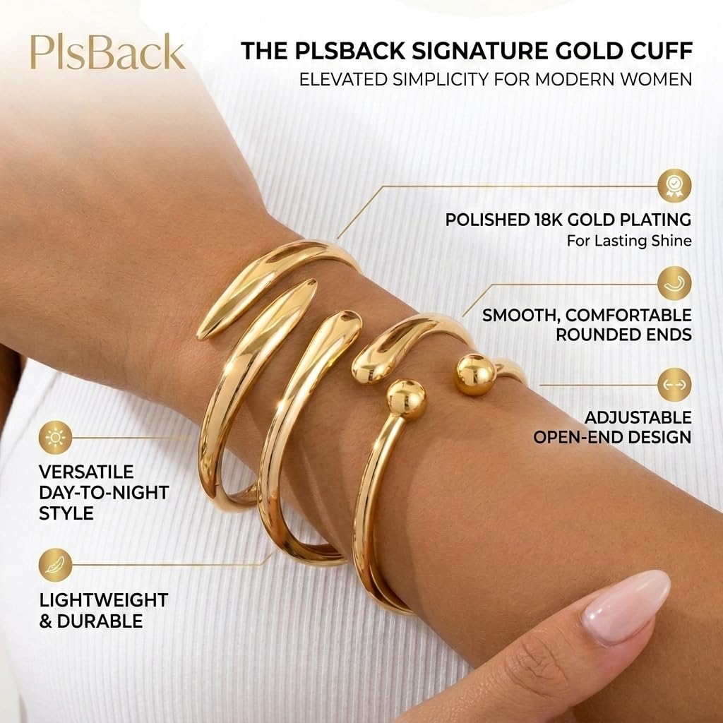 Chunky Gold Bangle Bracelets for Women, 14k Gold Plated Dainty Cuff Stackable Bangles Set, Trendy Bracelet Stack Fashion Jewelry Gifts (06-GOLD)