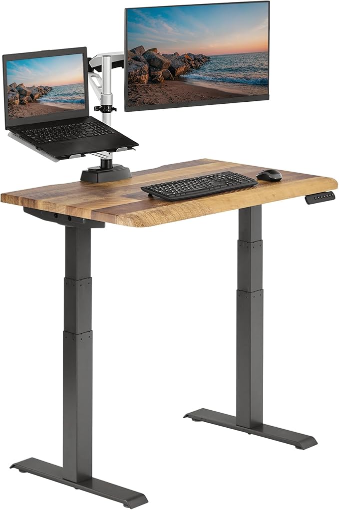 Vari ComfortEdge 40x26 Inch Adjustable Standing Desk – Small Electric Sit Stand VariDesk for Apartment, Bedroom, or Home Office + Beveled Edge, Tool-Free Assembly (Reclaimed Wood)