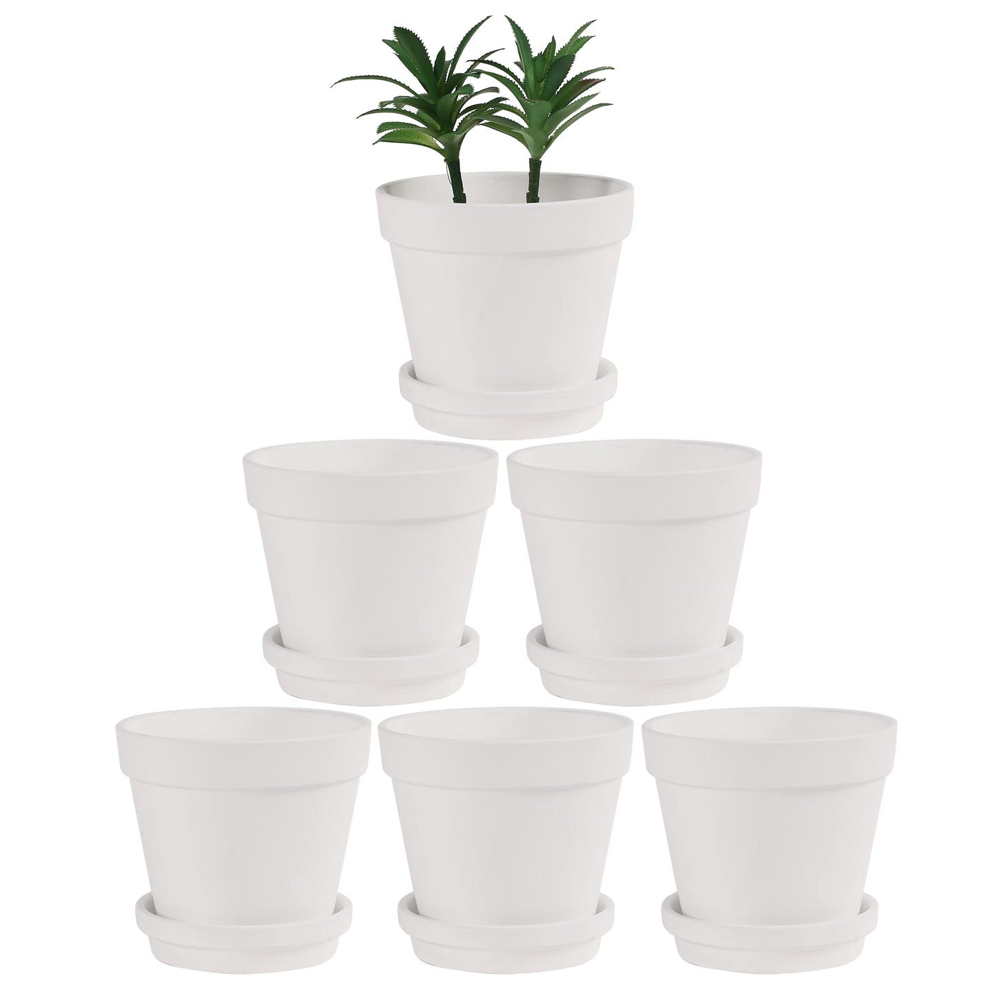 Terra Cotta Pots with Saucer- 6-Pack Large Terracotta Pot Clay Pots 5.5'' Clay Ceramic Pottery Planter Cactus Flower Pots Succulent Pot with Drainage Hole- for Plants,Crafts terra cotta planter(White)