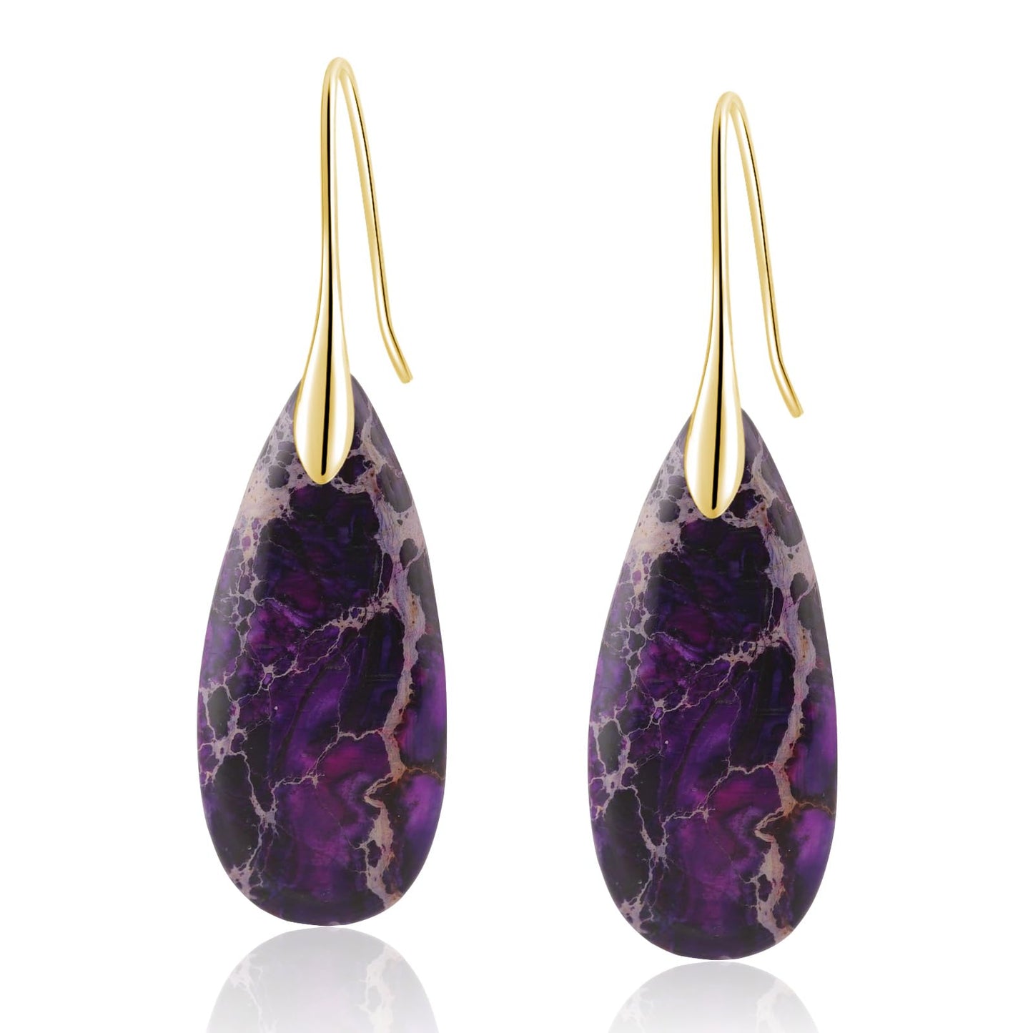 Sriomu Natural Healing Stone Fishhoop Dangle Drop Earrings Statement Gold silver earrings