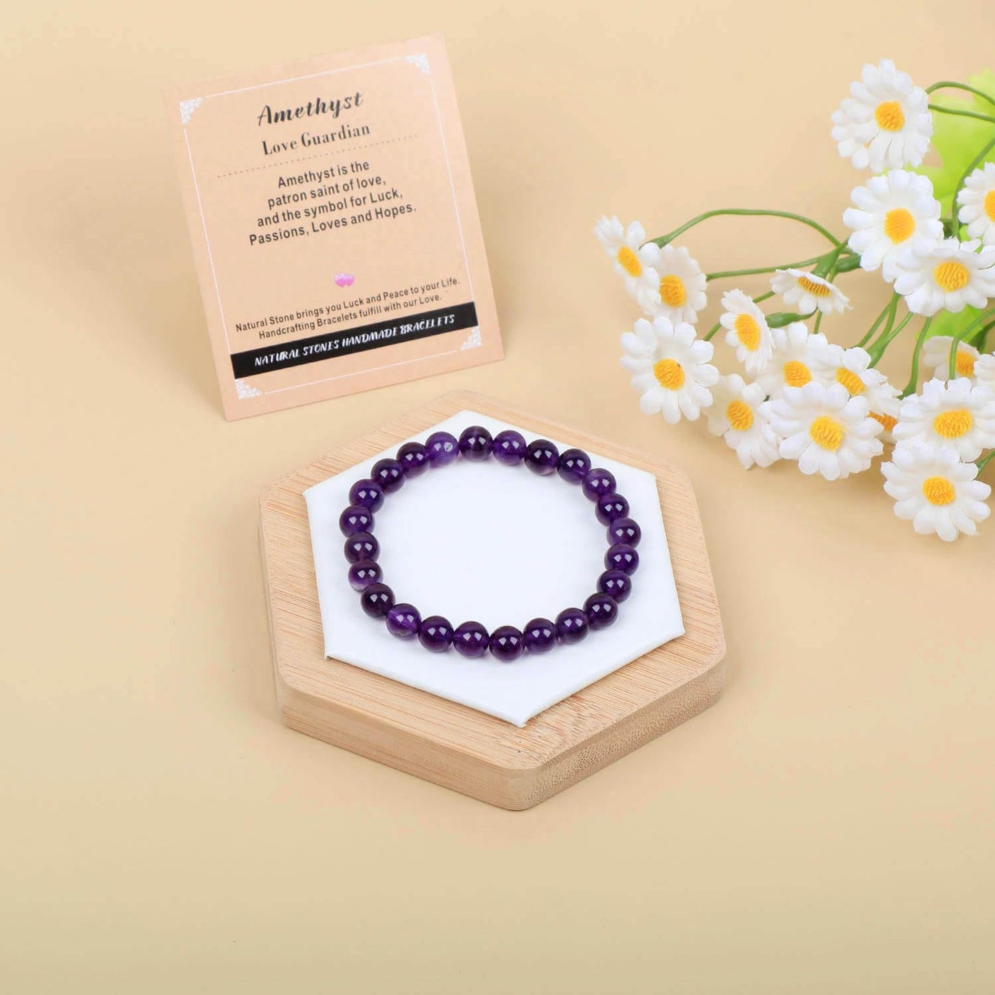 AD Beads Handmade Gemstone Stretch Elastic Bracelet Crystal Healing Reiki Nature's Beauty and Spiritual Essence Unisex (10mm, Amethyst (Love Guardian))