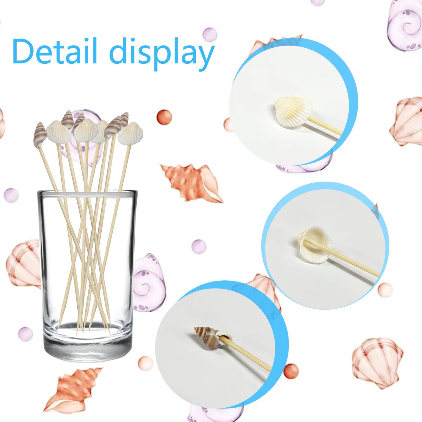 200Pcs Seashell Cocktail Picks,Beach Hawaiian Lua Party Pick 4.7 Inch Fancy Appetizer Tooth Picks for Summer Hawaiian Party Luau Beach Holiday Party Supplies