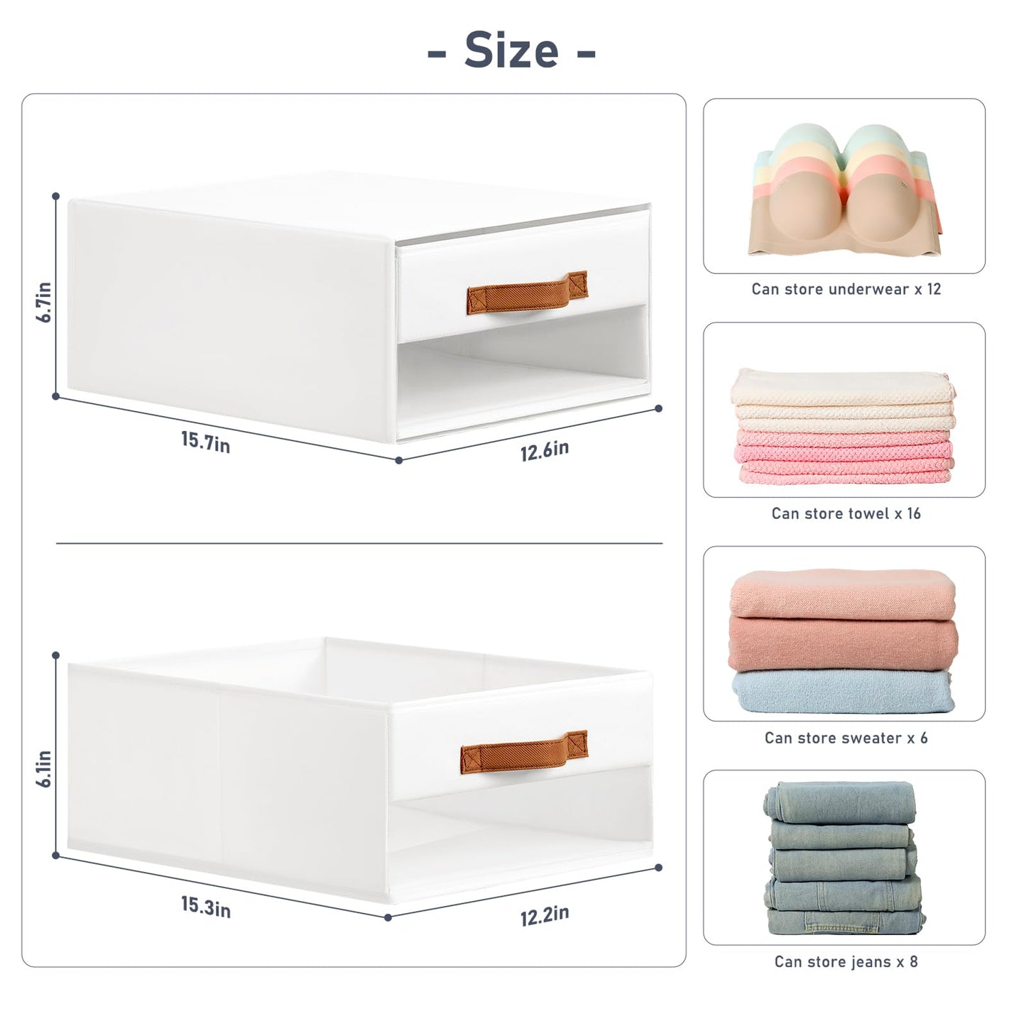 DIMJ Closet Organizers and Storage - Fabric Bins with Drawers for Closet Foldable Clothes Organizers with Clear Window, Stackable Storage Drawers Units for Bedroom, Living Room, 6-Pack, White