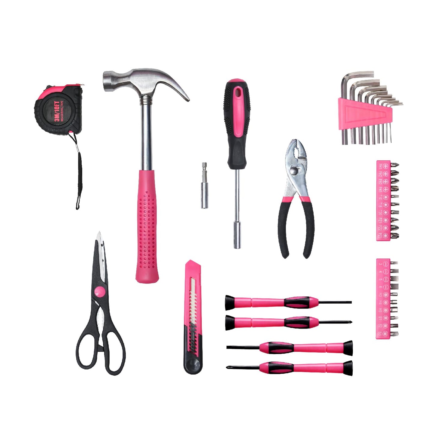 ABCY 39 Piece Basic Tool kit for Women, All Purpose Pink Tool ser Household Hand Tools with Toolbox for Home Repairs, College Dorm Essentials, DIY Crafts & Gifts