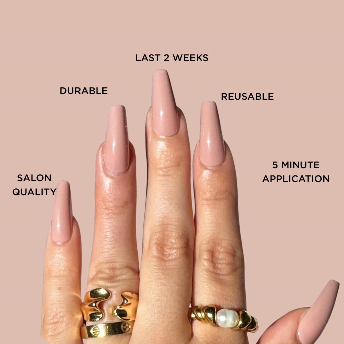 BEACH BUM Press-On Nails by Lavaa Beauty | Long Coffin | Glossy Nude Coffin Nails